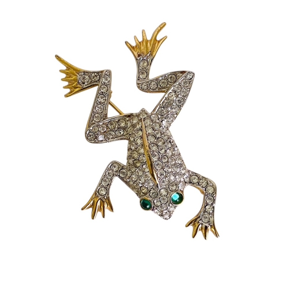 Butler and Wilson Crystal Green Eye Frog Brooch Retired